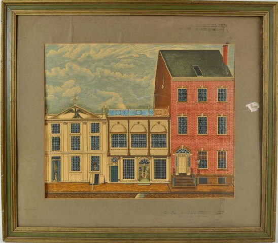 Framed Print of Workshop of Duncan Phyfe: Framed and matted print of warehouse, salesrooms and workshop of Duncan Phyfe at 168-172 Fulton Street, New York City. Reference frontispiece of Cornelius, "Furniture Masterpieces of Duncan Phyfe", Do