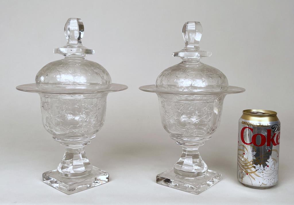 Pair Lidded Glass Compotes (1 of 5)
