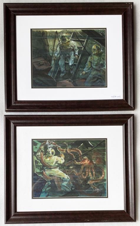 Two Original Watercolor Illustrations, Undersea Diving Scenes (1 of 4)