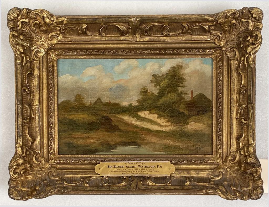 Sir Ernest Albert Waterlow, A Dutch Village O/B: (Brit. 1850-1919) initialed lower right "EAW". Frame size: 12" high, 16" wide. From a New Jersey collector.