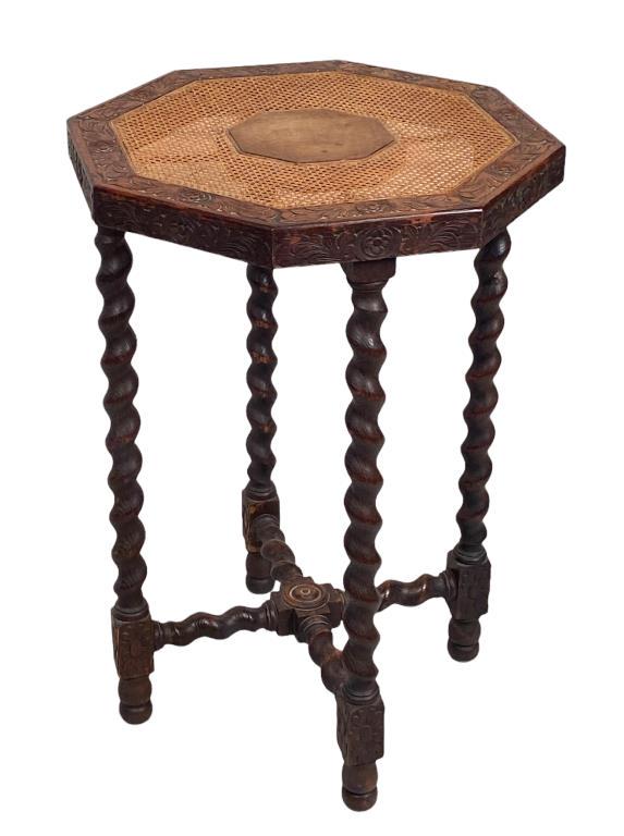 Oak Barley Twist Octagonal Table w/Caned Top (1 of 5)