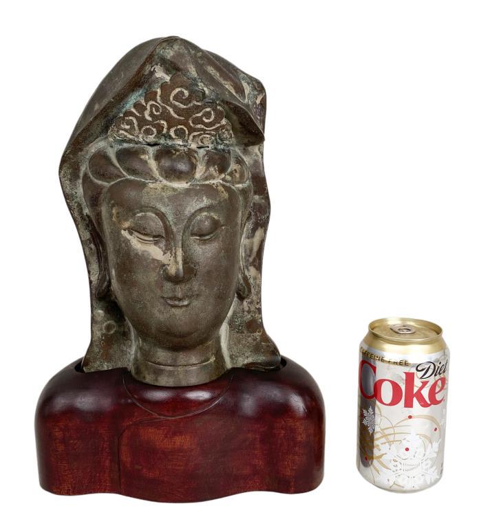 Asian Bronze Sculpture of Female, Wood Stand (1 of 5)