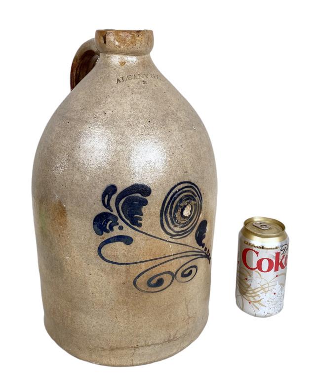 Blue Decorated Stoneware Jug, Albany NY (1 of 9)
