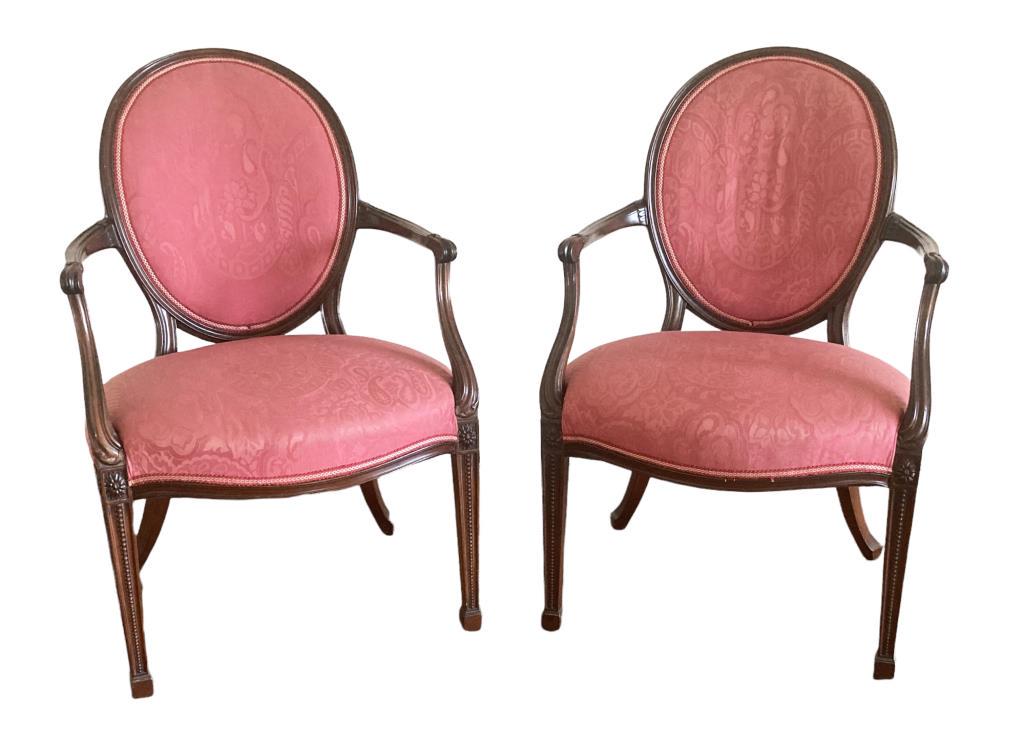 Pair George III Upholstered Oval Back Arm Chairs (1 of 7)
