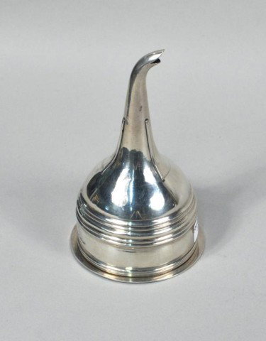 George III Silver Wine Funnel/Strainer: George II silver wine funnel/strainer, John Merry, London, 1812, with fluted bands, the detachable strainer with reeded border, 4 troy oz. Height: 5 3/4"