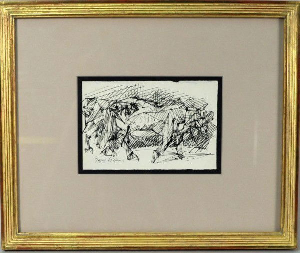 Jacques Villon (1875-1963) Pen/Ink "Le Taureau": Jacques (Gaston Duchamp) Villon (French, 1875-1963) "Le Taureau" (The Bull), pen and ink on paper, signed lower left. Not examined out of frame. Image size: 5" high, 7" wide.