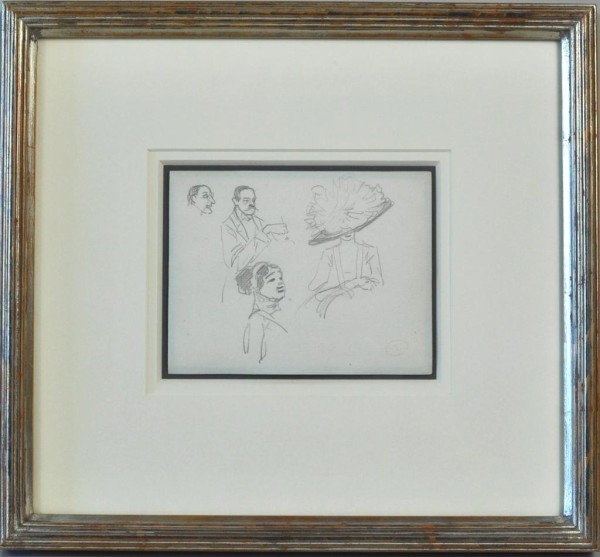 Henri E. Cross (1856-1910) "Personnages" Sketch: Henri Edmond Cross ( French, 1856-1910) pencil sketch on paper entitled "Personnages." Estate stamp "HEC" lower right. Not examined out of frame. Image size: 5" high, 6" wide.