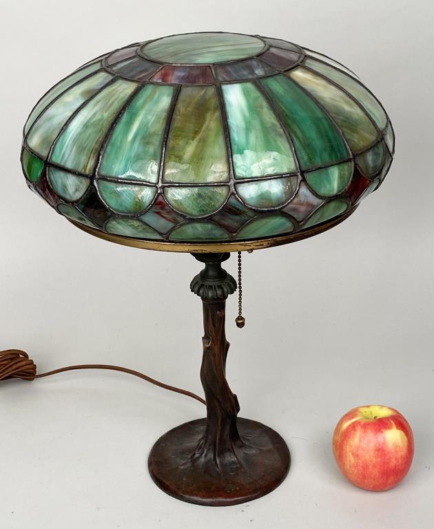 Handel Bronze & Stained Glass Tree Form Lamp (1 of 8)