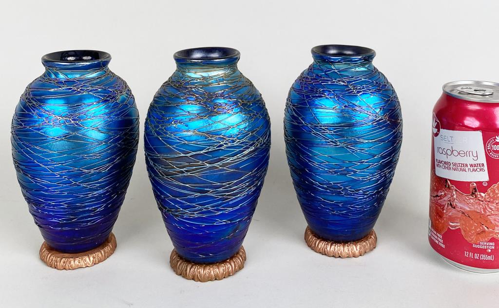 Three Loetz Durand Type Threaded Glass Vases (1 of 4)