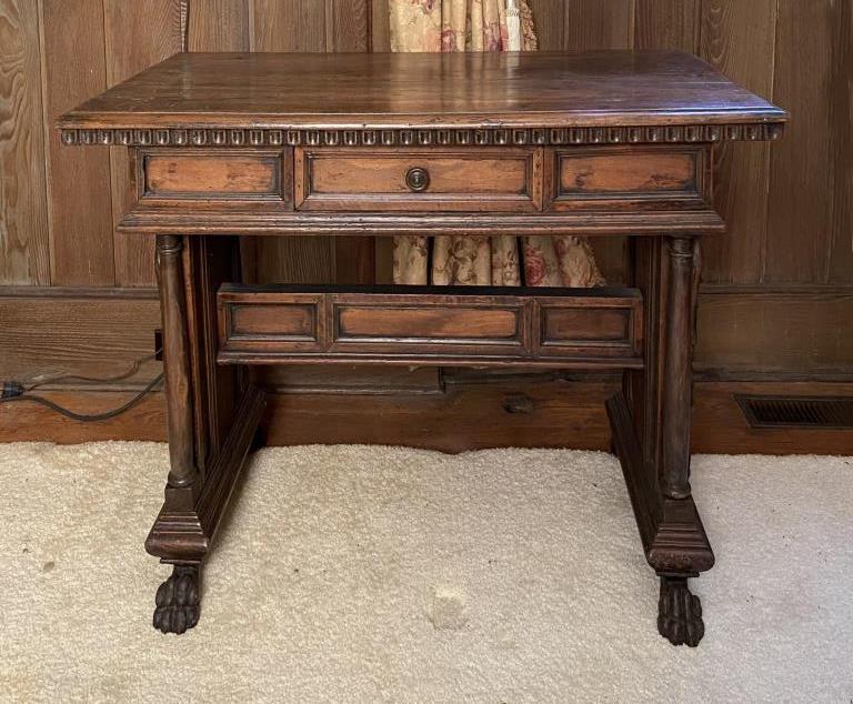 Figural Carved Renaissance Revival Walnut Desk (1 of 9)