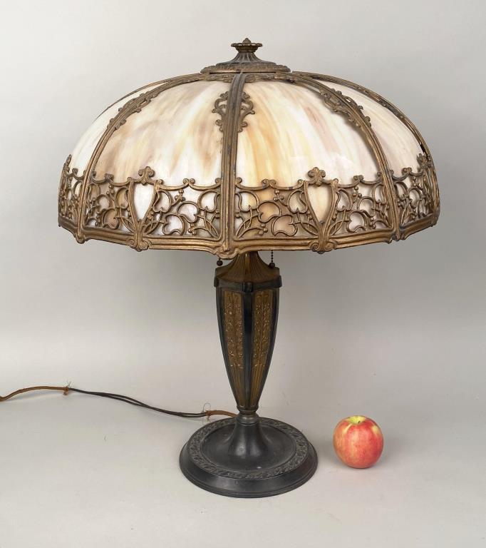Antique Art Nouveau Slag Glass Lamp (1 of 9)