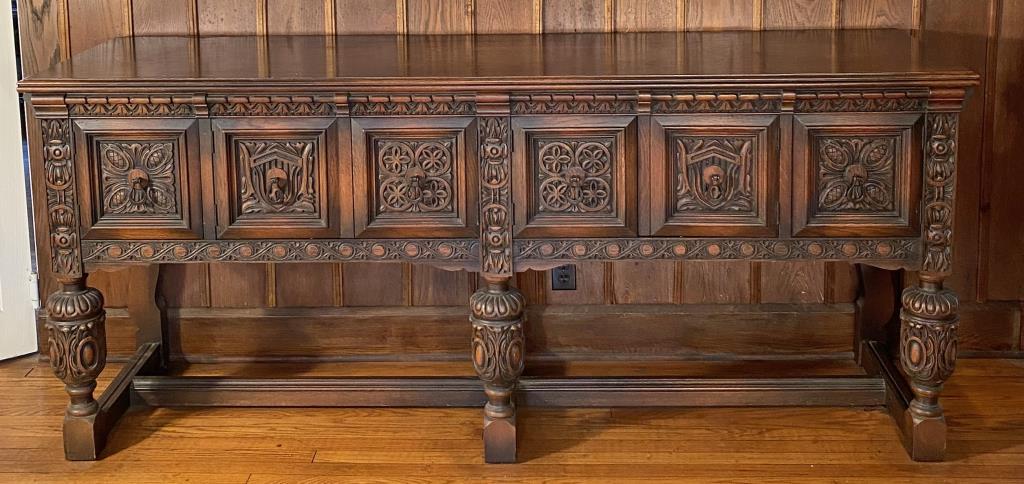 Jacobean Style Carved Walnut Server (1 of 4)