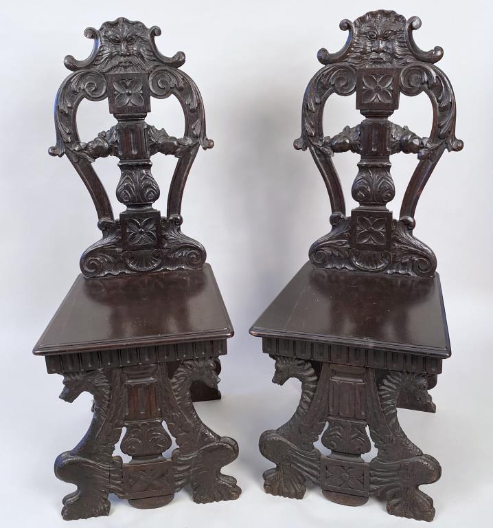 Pair Carved Walnut Scabelli Chairs (1 of 7)
