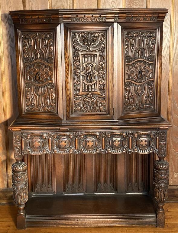 Jacobean Style Carved Walnut Cabinet (1 of 5)