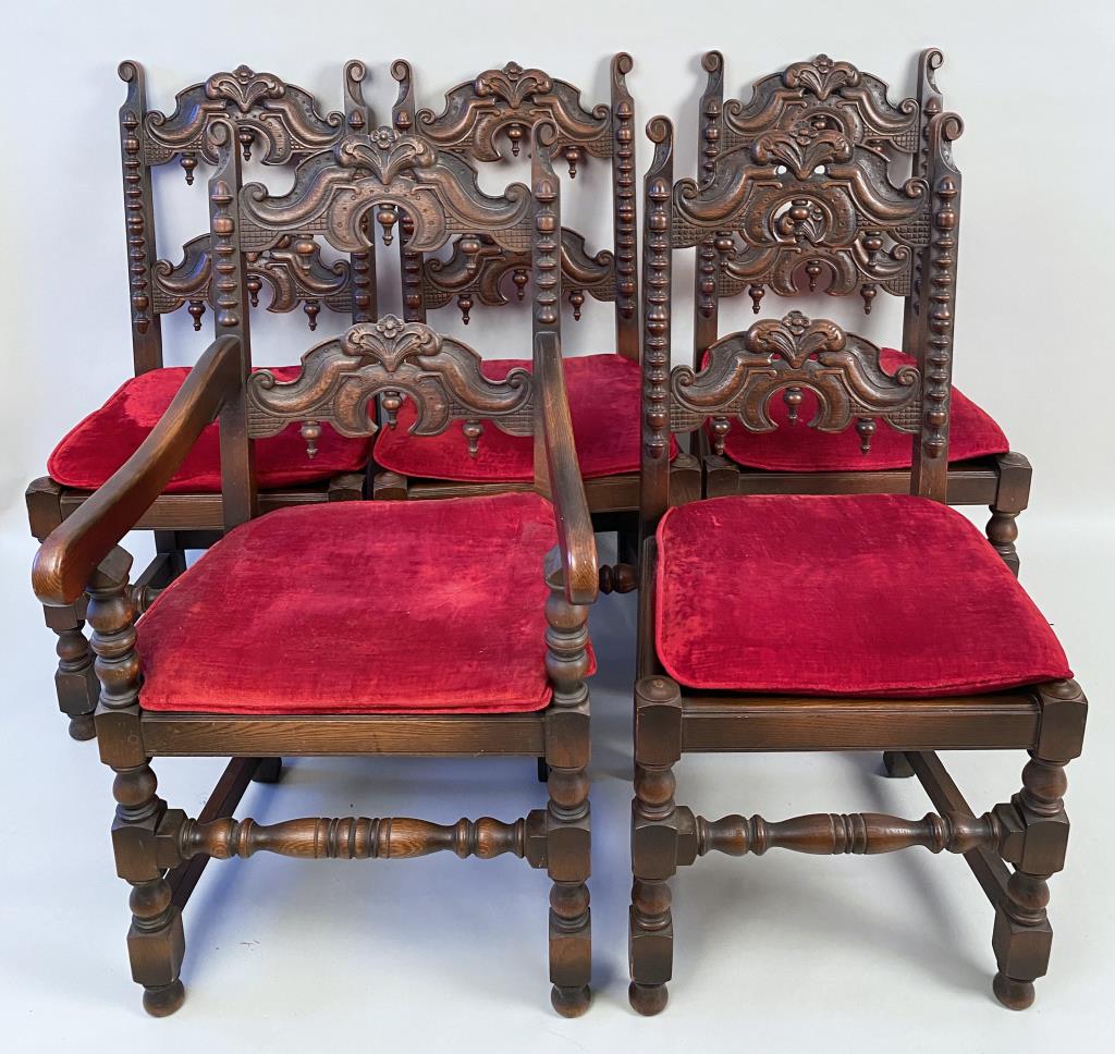 Set Five English Carved Oak Yorkshire Style Chairs (1 of 6)