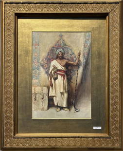 Ferris, Orientalist, W/P Signed Upper Right: Jean Leon Gerome Ferris (Am.,1863-1920), signed "Ferris 1890" upper right. Frame size: 34" high, 27 1/2" wide. Sight size: 19 1/2" high, 13 1/4" wide. Frame losses, toning.