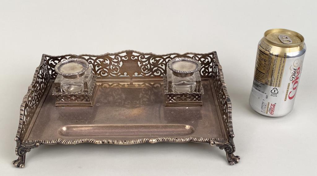 English Sterling Silver Footed/Galleried Inkstand (1 of 8)