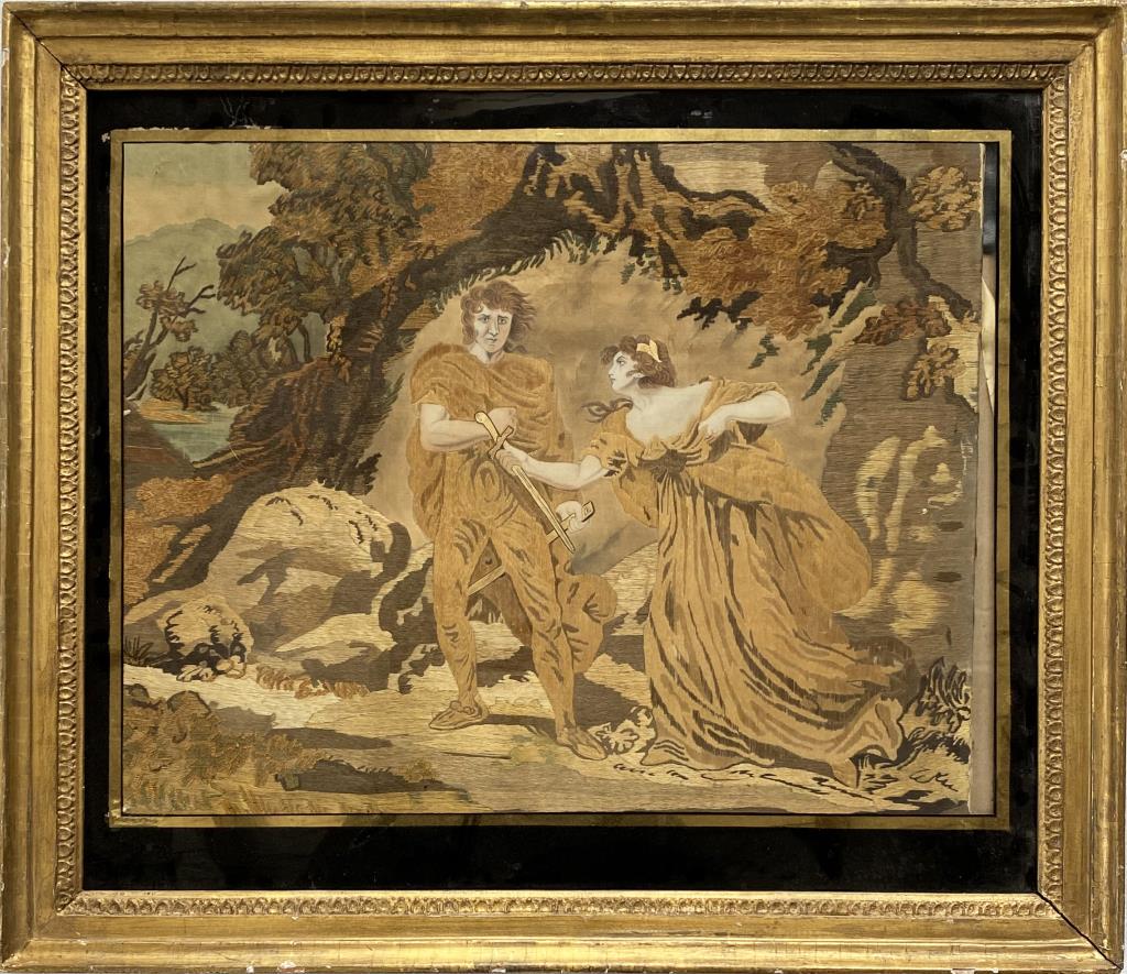 Ann Guyon, Large Silkwork Allegorical Scene 19th C (1 of 6)