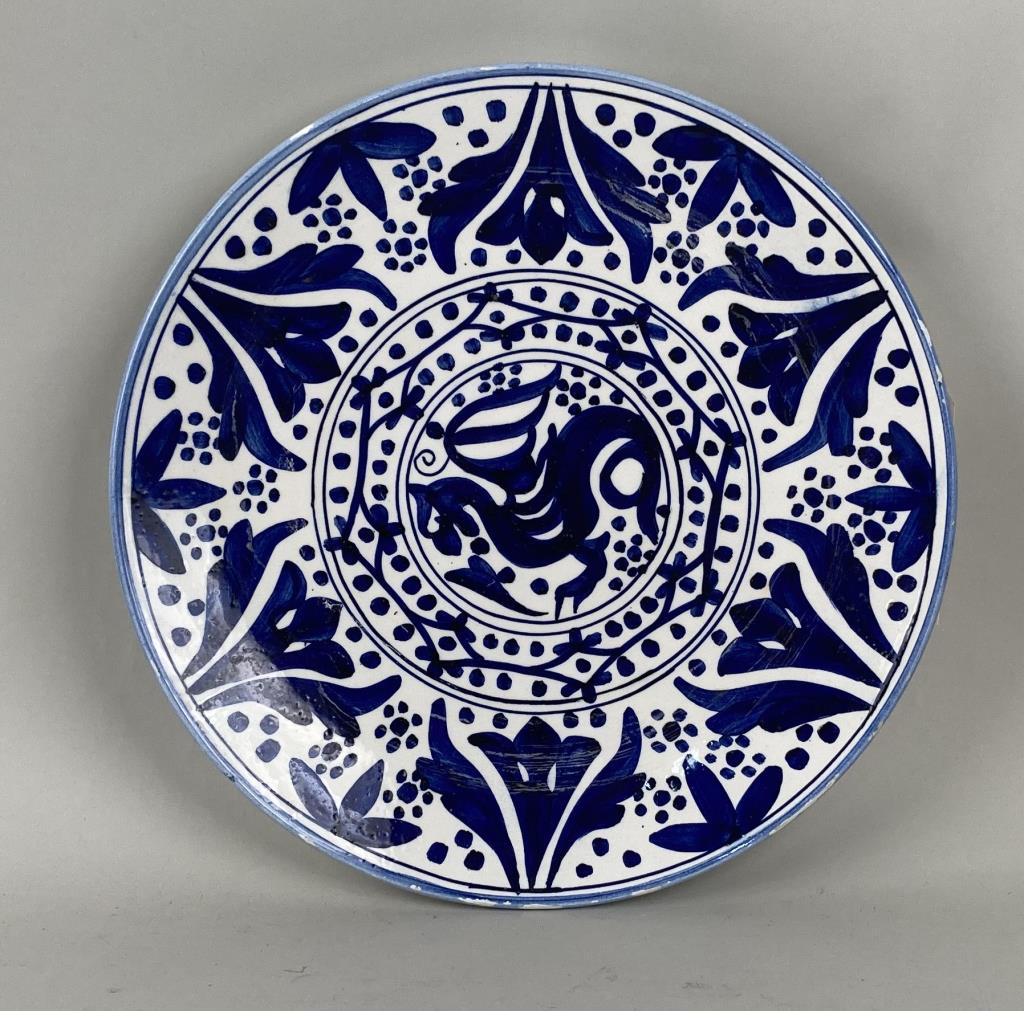 Large Spanish B/W Glazed Earthenware Charger (1 of 4)