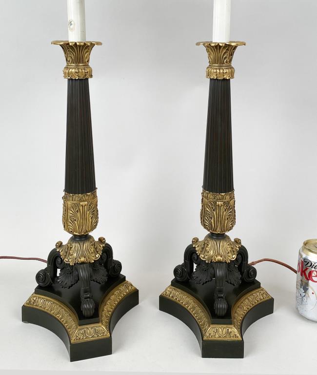Pair Neoclassical Style Gilt/Verte Columnar Lamps (1 of 5)