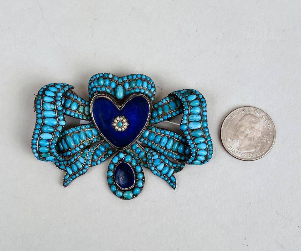 Large Turquoise & Silver Bow Pin (1 of 3)