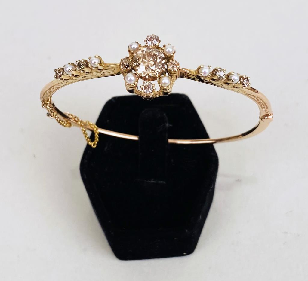 Victorian 14K Gold Pearl & Diamond Bangle (1 of 4)