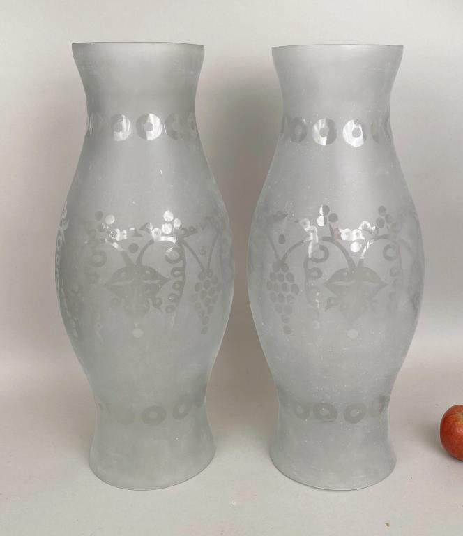 Pair Large Frosted Glass Hurricane Shades (1 of 3)