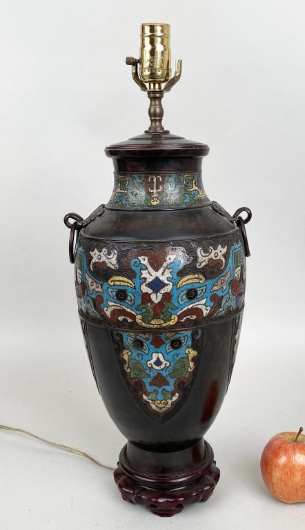 Chinese Large Champleve Vase, As Lamp (1 of 5)