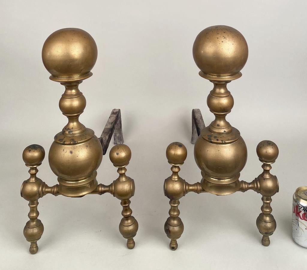 Vintage Pair Large Brass Ball Top Andirons (1 of 5)