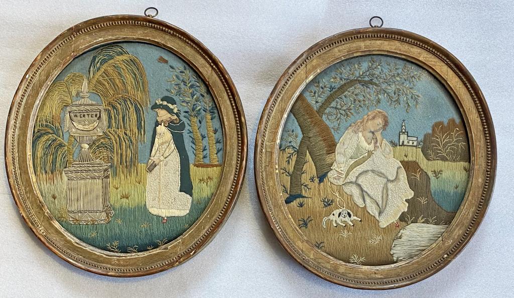 Pair English Oval Gilt Framed Needleworks (1 of 6)
