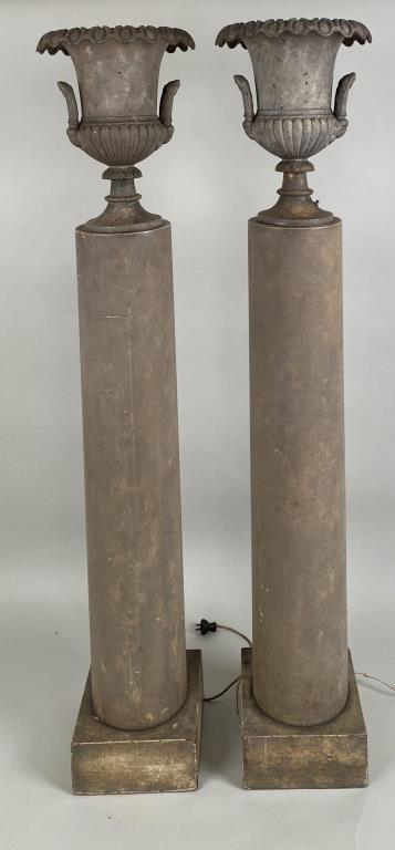 Pair Cast Iron Urns, Mounted On Composite Columns (1 of 5)