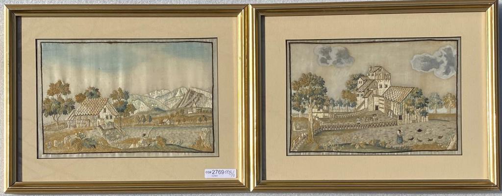 Pair Framed Silk Needlework Landscape Scenes (1 of 6)