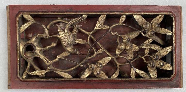 Chinese Carved Relief Panel, Birds/Berries (1 of 6)