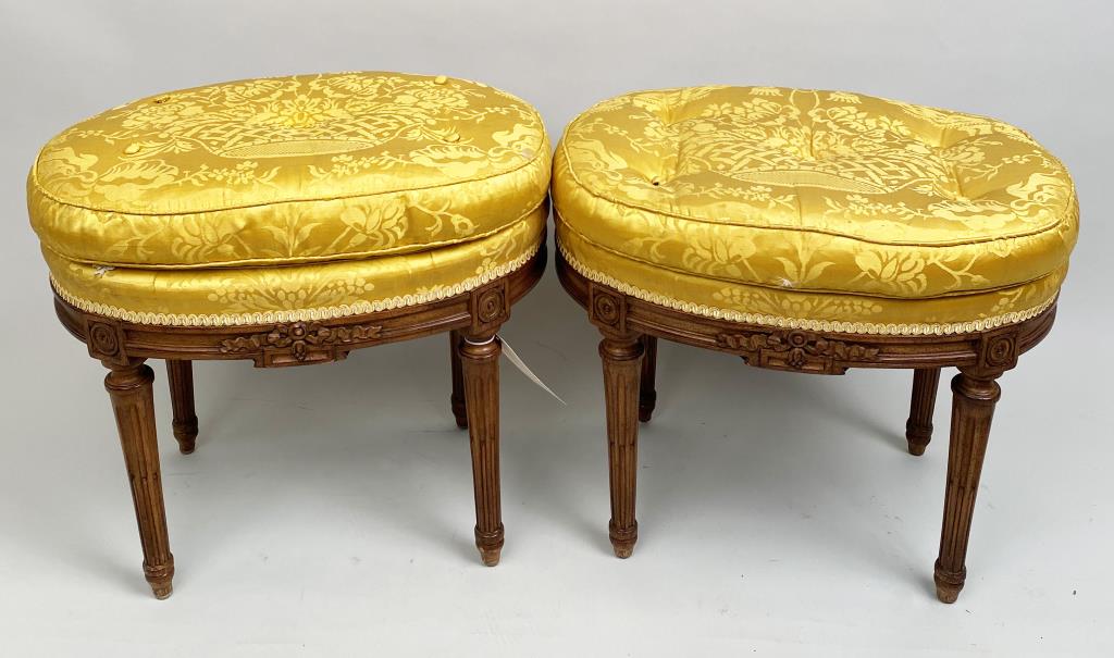 Pair Louis XVI Oval Carved Fruitwood Stools (1 of 5)