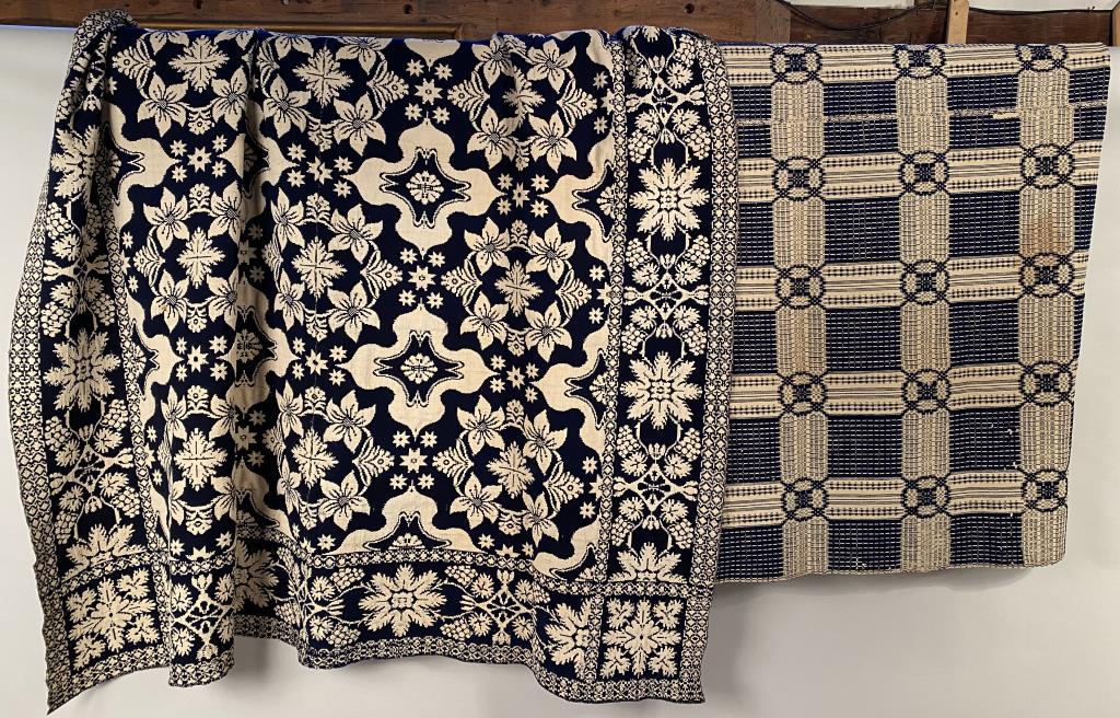 Two Early American B/W Woven Coverlets (1 of 9)