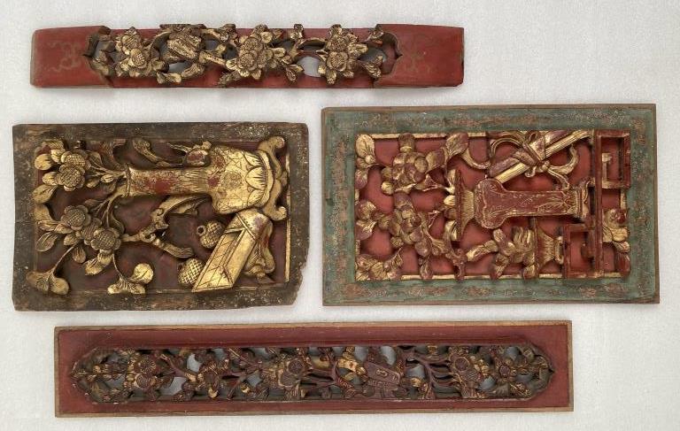 Four Chinese Carved Wood Architectural Panels (1 of 4)