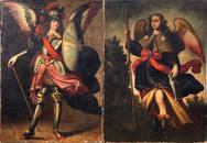 Pair Large Continental O/C Paintings of Archangels