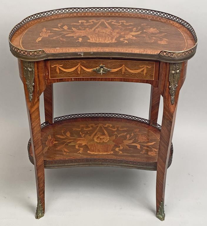 French Louis XVI Marquetry Kidney Shape Side Table (1 of 9)