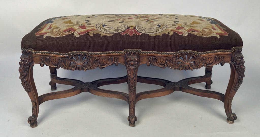 French Elaborately Carved Walnut Bench, 19th C. (1 of 10)