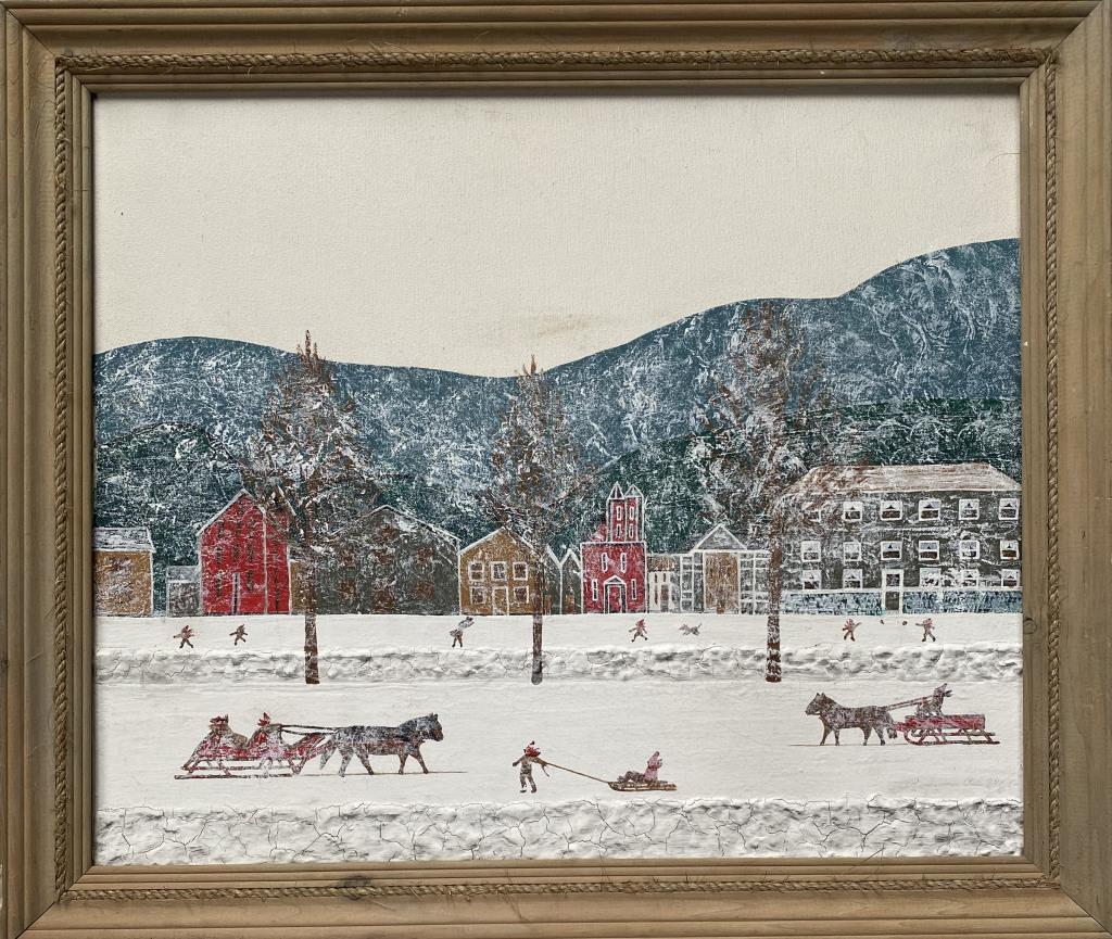 Pell, O/C Winter Village Scene Horse Drawn Sleighs (1 of 4)