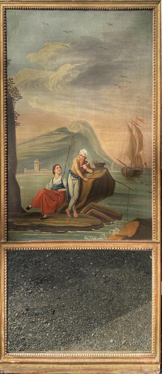 French Trumeau Mirror, Painted O/C Upper Panel (1 of 4)