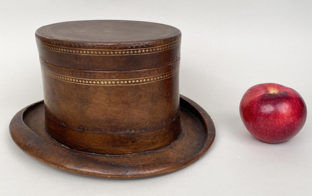 Maitland-Smith Leather Bound Wooden Hat Form Box (1 of 8)