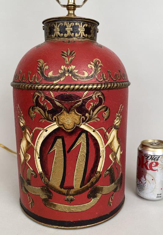 Red Painted & Gilt Tole Tea Cannister, As Lamp (1 of 4)