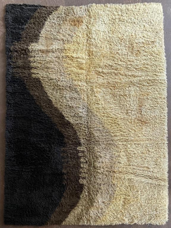 MCM Danish Rya Shag Rug: attributed to Ege Rya possibly variation of "Gotland". 9' long, 6' wide. Stains, use wear. All rugs sold as is.