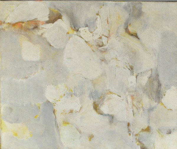 Thomas George, Abstract O/C "White Shrine": Thomas George (Am. born 1918) oil on canvas "White Shrine - 1958" , signed, titled and dated verso. 23 3/4" high, 28 1/2" wide. Provenance: Private Collection, New Haven CT., since 1959. Lot includes 
