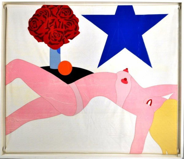 Tom Wesselmann (Am. 1931-2004) "Nude Banner": Tom Wesselmann (Am. 1931-2004) "Nude Banner", circa 1968-69, vinyl applique banner, believed one of edition of 20. Another of the 20 is held at Israel Museum, Jerusalem. 59" high, 71 1/2" wide. Proven