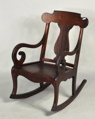 Empire Style Mahogany Rocking Chair: Empire style mahogany rocking chair. 39" high, 20 1/2" wide