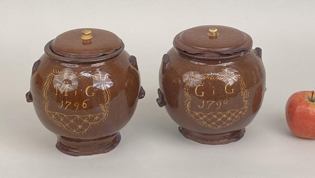 Two Redware Lidded Jars, Dated 1796 (1 of 7)
