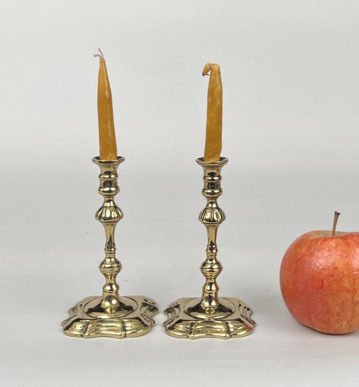 Pair Queen Anne Brass Taper Sticks, 18th C. (1 of 6)