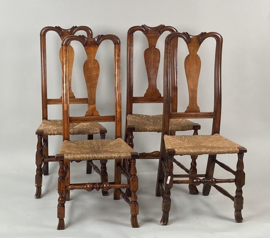 Four Maple/Pine QA Spanish Foot Side Chairs (1 of 10)